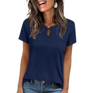 image:imageANRABESS Womens Short Sleeve Tops Summer Tshirts Cute Keyhole Neck Casual Basic Tee Dressy Work 2026 Spring Trendy OutfitsDeep Royal Blue