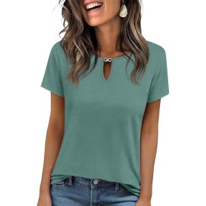 image:imageANRABESS Womens Short Sleeve Tops Summer Tshirts Cute Keyhole Neck Casual Basic Tee Dressy Work 2026 Spring Trendy OutfitsGreen