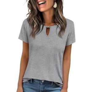 image:imageANRABESS Womens Short Sleeve Tops Summer Tshirts Cute Keyhole Neck Casual Basic Tee Dressy Work 2026 Spring Trendy OutfitsGrey