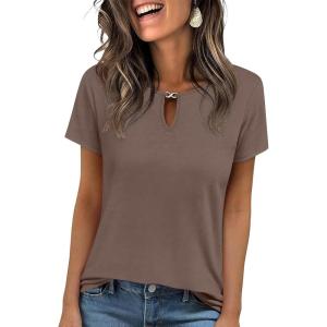 image:imageANRABESS Womens Short Sleeve Tops Summer Tshirts Cute Keyhole Neck Casual Basic Tee Dressy Work 2026 Spring Trendy OutfitsLight Brown
