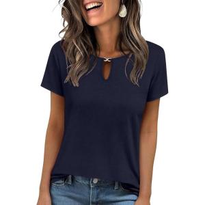 image:imageANRABESS Womens Short Sleeve Tops Summer Tshirts Cute Keyhole Neck Casual Basic Tee Dressy Work 2026 Spring Trendy OutfitsNavy Blue