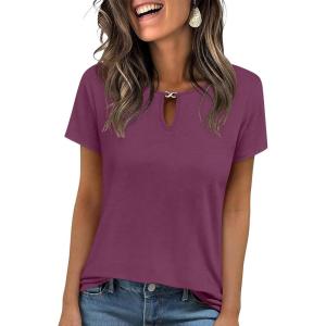 image:imageANRABESS Womens Short Sleeve Tops Summer Tshirts Cute Keyhole Neck Casual Basic Tee Dressy Work 2026 Spring Trendy OutfitsPurple Red