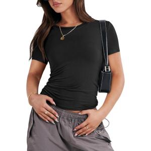 image:imageANRABESS Womens Soft Short Sleeve TShirt Crew Neck Top Slim Fit Basic Tee for Summer Casual Y2k Everyday WearBlack