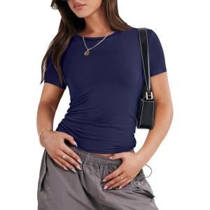 image:imageANRABESS Womens Soft Short Sleeve TShirt Crew Neck Top Slim Fit Basic Tee for Summer Casual Y2k Everyday WearDark Blue