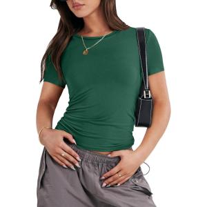 image:imageANRABESS Womens Soft Short Sleeve TShirt Crew Neck Top Slim Fit Basic Tee for Summer Casual Y2k Everyday WearForest