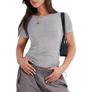 image:imageANRABESS Womens Soft Short Sleeve TShirt Crew Neck Top Slim Fit Basic Tee for Summer Casual Y2k Everyday WearGrey