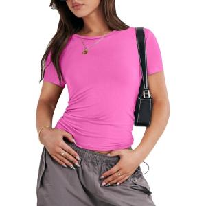 image:imageANRABESS Womens Soft Short Sleeve TShirt Crew Neck Top Slim Fit Basic Tee for Summer Casual Y2k Everyday WearHot Pink