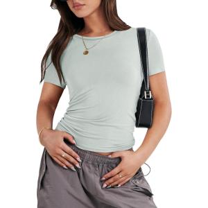 image:imageANRABESS Womens Soft Short Sleeve TShirt Crew Neck Top Slim Fit Basic Tee for Summer Casual Y2k Everyday WearLight Green