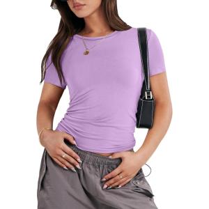 image:imageANRABESS Womens Soft Short Sleeve TShirt Crew Neck Top Slim Fit Basic Tee for Summer Casual Y2k Everyday WearPurple