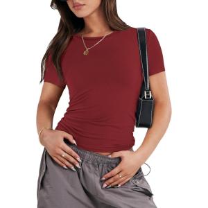 image:imageANRABESS Womens Soft Short Sleeve TShirt Crew Neck Top Slim Fit Basic Tee for Summer Casual Y2k Everyday WearRed