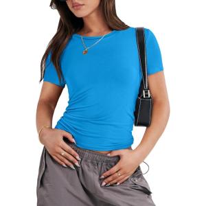 image:imageANRABESS Womens Soft Short Sleeve TShirt Crew Neck Top Slim Fit Basic Tee for Summer Casual Y2k Everyday WearRoyal Blue