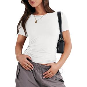 image:imageANRABESS Womens Soft Short Sleeve TShirt Crew Neck Top Slim Fit Basic Tee for Summer Casual Y2k Everyday WearWhite