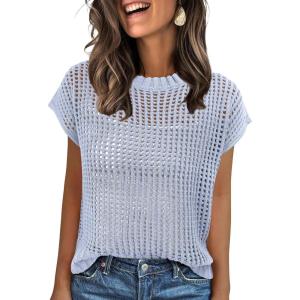 image:imageANRABESS Womens Tops 2026 Trendy Summer Shirts Crochet Cap Sleeve Knitted Sweater Spring Beach Vacation ClothesSky