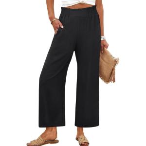 image:imageANRABESS Womens Wide Leg Palazzo Pants Summer Beach High Waisted Cropped Flowy Pants 2026 Dressy Casual Trousers with PocketsBlack