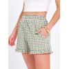 image:imageANRABESS Boxer Shorts for WomenGingham Plaid Elastic Waist RufflePerfect for LoungePajamaampSleepCute Casual Summer BottomsArmy Green White Plaid