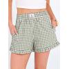 image:imageANRABESS Boxer Shorts for WomenGingham Plaid Elastic Waist RufflePerfect for LoungePajamaampSleepCute Casual Summer BottomsArmy Green White Plaid
