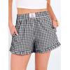 image:imageANRABESS Boxer Shorts for WomenGingham Plaid Elastic Waist RufflePerfect for LoungePajamaampSleepCute Casual Summer BottomsBlack White Plaid