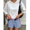image:imageANRABESS Boxer Shorts for WomenGingham Plaid Elastic Waist RufflePerfect for LoungePajamaampSleepCute Casual Summer BottomsBlue White Plaid