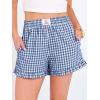 image:imageANRABESS Boxer Shorts for WomenGingham Plaid Elastic Waist RufflePerfect for LoungePajamaampSleepCute Casual Summer BottomsBlue White Plaid