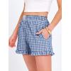 image:imageANRABESS Boxer Shorts for WomenGingham Plaid Elastic Waist RufflePerfect for LoungePajamaampSleepCute Casual Summer BottomsBlue White Plaid