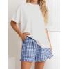 image:imageANRABESS Boxer Shorts for WomenGingham Plaid Elastic Waist RufflePerfect for LoungePajamaampSleepCute Casual Summer BottomsBlue White Plaid