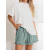 image:imageANRABESS Boxer Shorts for WomenGingham Plaid Elastic Waist RufflePerfect for LoungePajamaampSleepCute Casual Summer BottomsDeep Green White Plaid