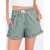 image:imageANRABESS Boxer Shorts for WomenGingham Plaid Elastic Waist RufflePerfect for LoungePajamaampSleepCute Casual Summer BottomsDeep Green White Plaid