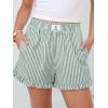 image:imageANRABESS Boxer Shorts for WomenGingham Plaid Elastic Waist RufflePerfect for LoungePajamaampSleepCute Casual Summer BottomsGreen White Stripe