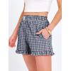 image:imageANRABESS Boxer Shorts for WomenGingham Plaid Elastic Waist RufflePerfect for LoungePajamaampSleepCute Casual Summer BottomsNavy Blue White Plaid