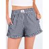 image:imageANRABESS Boxer Shorts for WomenGingham Plaid Elastic Waist RufflePerfect for LoungePajamaampSleepCute Casual Summer BottomsNavy Blue White Plaid