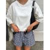 image:imageANRABESS Boxer Shorts for WomenGingham Plaid Elastic Waist RufflePerfect for LoungePajamaampSleepCute Casual Summer BottomsNavy Blue White Plaid