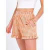 image:imageANRABESS Boxer Shorts for WomenGingham Plaid Elastic Waist RufflePerfect for LoungePajamaampSleepCute Casual Summer BottomsOrange White Plaid