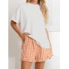 image:imageANRABESS Boxer Shorts for WomenGingham Plaid Elastic Waist RufflePerfect for LoungePajamaampSleepCute Casual Summer BottomsOrange White Plaid