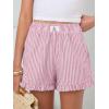 image:imageANRABESS Boxer Shorts for WomenGingham Plaid Elastic Waist RufflePerfect for LoungePajamaampSleepCute Casual Summer BottomsPink White Stripe