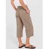 image:imageANRABESS Capris Pants for Women Summer Casual Loose Drawstring Elastic High Waist Straight 2026 Lounge Beach Cropped TrousersKhaki