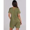 image:imageANRABESS Rompers for Women Summer Casual Short Sleeve Jumpsuits V Neck Loose Fit One Piece Outfits with Pockets 2026 ClothesArmy Green