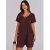 image:imageANRABESS Rompers for Women Summer Casual Short Sleeve Jumpsuits V Neck Loose Fit One Piece Outfits with Pockets 2026 ClothesBurgundy