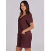 image:imageANRABESS Rompers for Women Summer Casual Short Sleeve Jumpsuits V Neck Loose Fit One Piece Outfits with Pockets 2026 ClothesBurgundy
