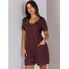 image:imageANRABESS Rompers for Women Summer Casual Short Sleeve Jumpsuits V Neck Loose Fit One Piece Outfits with Pockets 2026 ClothesBurgundy