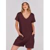image:imageANRABESS Rompers for Women Summer Casual Short Sleeve Jumpsuits V Neck Loose Fit One Piece Outfits with Pockets 2026 ClothesBurgundy