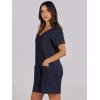 image:imageANRABESS Rompers for Women Summer Casual Short Sleeve Jumpsuits V Neck Loose Fit One Piece Outfits with Pockets 2026 ClothesNavy Blue