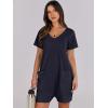image:imageANRABESS Rompers for Women Summer Casual Short Sleeve Jumpsuits V Neck Loose Fit One Piece Outfits with Pockets 2026 ClothesNavy Blue