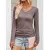 image:imageANRABESS Shirts for Women Long Sleeve V Neck Tops Dressy Business Casual Side Ruched TShirts 2026 Fall Tee Blouses OutfitsBrown
