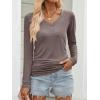 image:imageANRABESS Shirts for Women Long Sleeve V Neck Tops Dressy Business Casual Side Ruched TShirts 2026 Fall Tee Blouses OutfitsBrown
