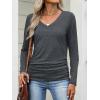 image:imageANRABESS Shirts for Women Long Sleeve V Neck Tops Dressy Business Casual Side Ruched TShirts 2026 Fall Tee Blouses OutfitsDark Grey