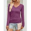image:imageANRABESS Shirts for Women Long Sleeve V Neck Tops Dressy Business Casual Side Ruched TShirts 2026 Fall Tee Blouses OutfitsFuchsia
