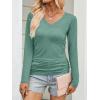 image:imageANRABESS Shirts for Women Long Sleeve V Neck Tops Dressy Business Casual Side Ruched TShirts 2026 Fall Tee Blouses OutfitsLight Green