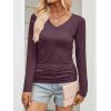 image:imageANRABESS Shirts for Women Long Sleeve V Neck Tops Dressy Business Casual Side Ruched TShirts 2026 Fall Tee Blouses OutfitsMaroon