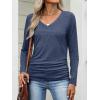 image:imageANRABESS Shirts for Women Long Sleeve V Neck Tops Dressy Business Casual Side Ruched TShirts 2026 Fall Tee Blouses OutfitsNavy Blue