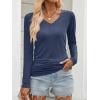 image:imageANRABESS Shirts for Women Long Sleeve V Neck Tops Dressy Business Casual Side Ruched TShirts 2026 Fall Tee Blouses OutfitsNavy Blue
